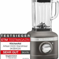 KitchenAid Standmixer Artisan K400 In Imperial Grey -KitchenAid shop 5KSB4026EGR inkl Testlogo